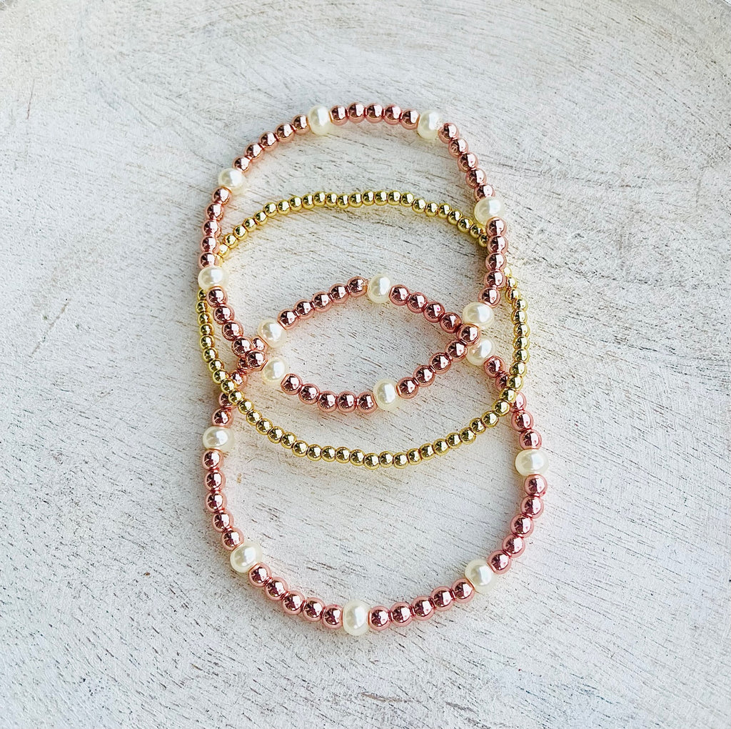 Pink & Gold Small Beaded Bracelet
